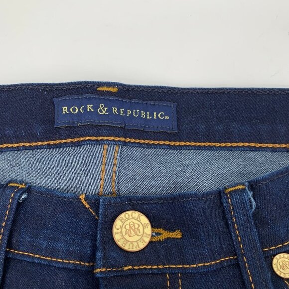 Rock & Republic Kassandra bootcut flare jeans dark blue wash embroidery denim 12 - Picture 5 of 7